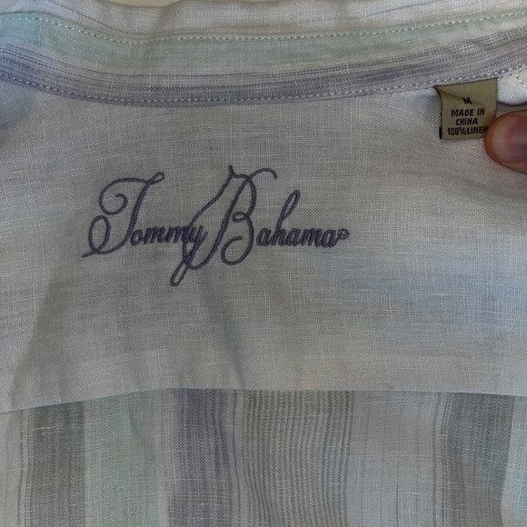 Tommy Bahama Beach Short Sleeve Button Down Shirt, White Purple Green, Medium - Picture 3 of 3
